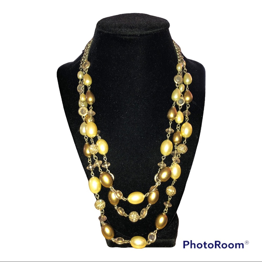Mobwife Three Strand Faux Pearls Gold Chain Talbots‎ Necklace